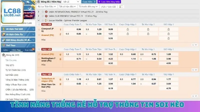 Tính năng thống kê hỗ trợ thông tin soi kèo